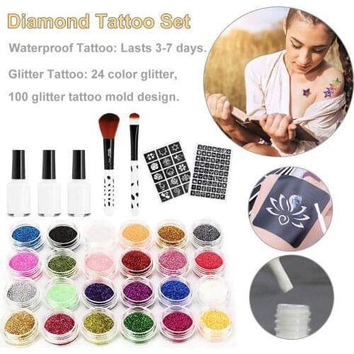 Glitter Tattoo Kits Colorful Body Painting Art Waterproof Temporary Tattoo For Teenagers And Adults Body Painting Art Tools Set
