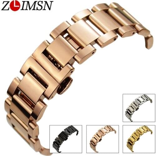 ZLIMSN Watch Bands Solid Links 316L Stainless Steel Bracelets Deployment Clasp Quartz Wrist Sport Luxury Watchband Relogio
