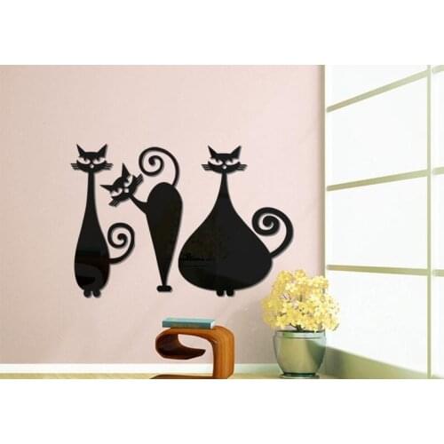 DIY 3pcs/set New Three Cats Acrylic Mirror Wall Stickers for Kids Rooms Wall Decor Decals Home Art Stickers on The Mirror