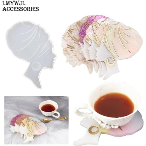 DIY Epoxy Mirror Afro Woman Head Beauty Irregular Coaster Resin Mold, Creative and Personalized Jewelry Silicone Mold