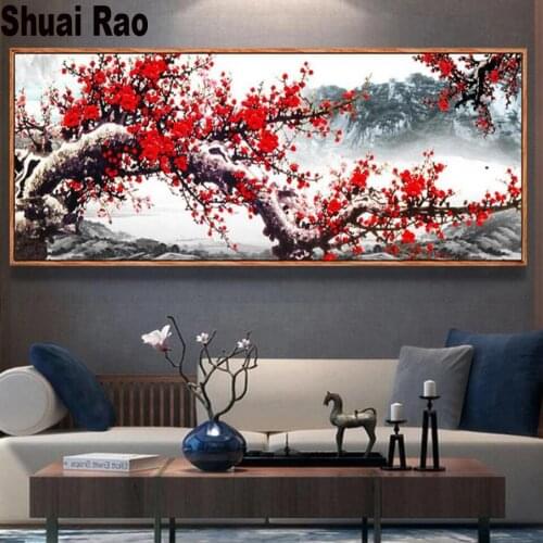 Plum Blossom Magpie 5D DIY Diamond Painting Red Flower Home Decor Embroidery Mosaic Picture Handcraft Kit Large Size