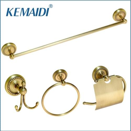 KEMAIDI Antique Brass Bathroom Accessories Robe hook,Paper Holder,Towel Bar Towel Ring Bathroom Sets