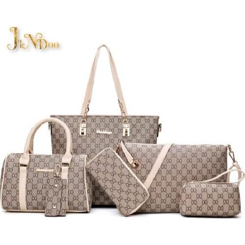 Six-Piece Set Designer Brand Large Capacity Casual Women Handbag Leather Shoulder Bags Fashion Totes Female Purse