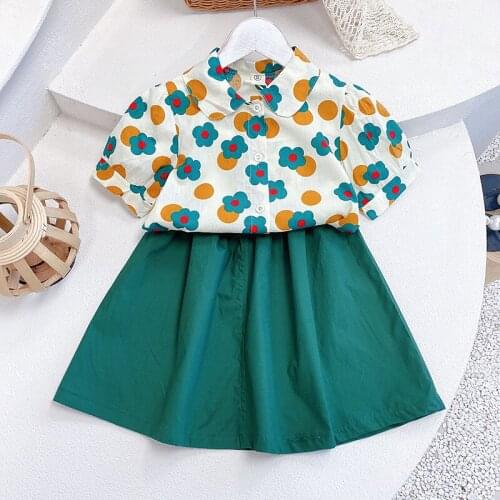 Girl Clothes Set Summer Chiffon Blouse Shirt and Skirt Children Clothing Set Floral Children Set Kid Girls Outfits Girl Clothes