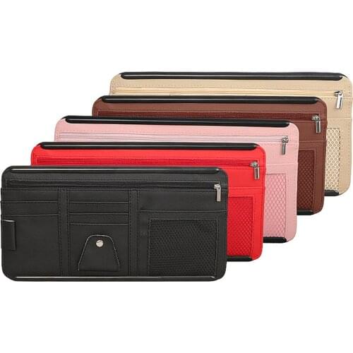 Leather Car Sun Visor Storage Bag Bill Folder Storage Bag Mesh Bag Car Plastic Frame Zipper Card bag Glasses Case