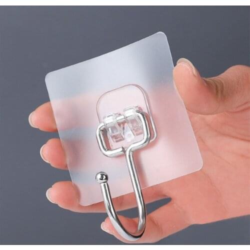 5 Pcs Stainless Steel Hook Self Adhesive Transparent SeamlessWall Hangers 180 Degree Rotating Bathroom Kitchen Storage Hooks