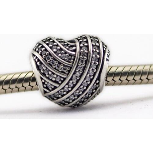 Love Lines Charm Sterling Silver 925 DIY Beads for Jewelry Making Fit Bracelets Necklaces 02379