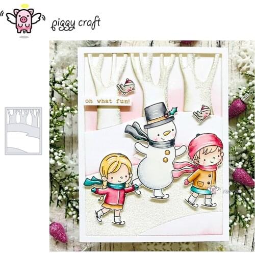Piggy Craft metal cutting dies cut die mold Tree slope frame Scrapbook paper craft knife mould blade punch stencils dies