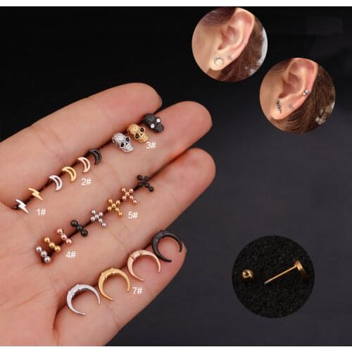 Fashion New 1Pc Mini Full Stainless Steel Cartilage Earrings Piercing Jewelry Helix Tragus Rook Lobe Screw Back Stud Earring