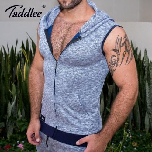 Taddlee Brand Mens Casual Waistcoat Hoodie Sleeveless Sweatshirt Zipped Up Vest Tank Top Hooded Cotton Active Streatwear New