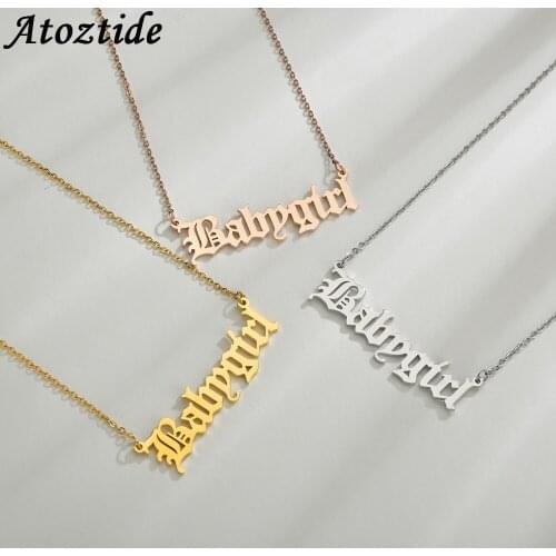 Atoztide Stainless Steel Old English Babygirl Necklace Mirror Surface Gold Fashion Necklace Pendant Gift