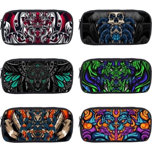 3D Print Abstraction Animal Tiger Wolf Dragon Pencil Case Women Cosmetic Bag Kawaii Pen Box Children Terror Skull School Pen Box
