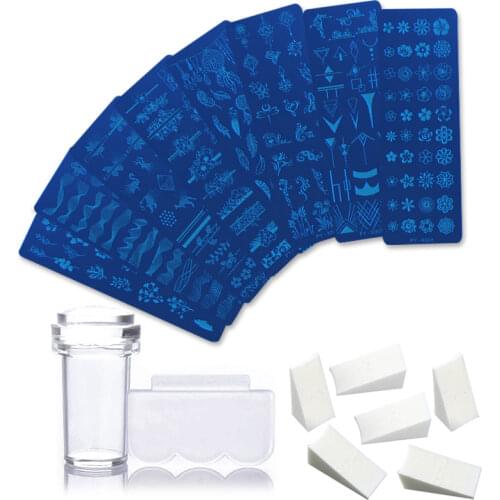 1 Set Nail Stamping Plates Geometry Lace Flower Dream Catcher with Jelly Stamper Scraper Sponge Nail Art Image Plate Tool