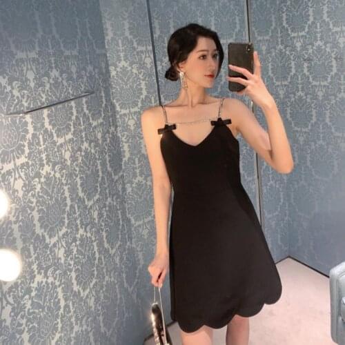 High Quality Fashion Y2K Bow Sexy Club Holiday Party Clothes 2021 Summer Runway Backless Suspender Sexy Black Mini Dress