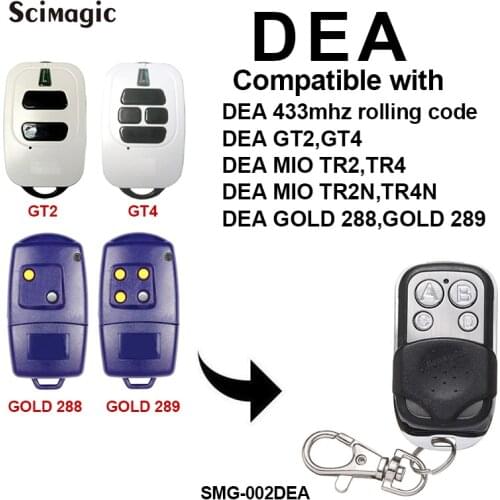DEA GT2, GT4, MIO TR2, TR4/ MIO TR2N, TR4N/GOLD 288, DEA GOLD 289 Garage Door Remote Control 433.92MHz Rolling Code Transmitter