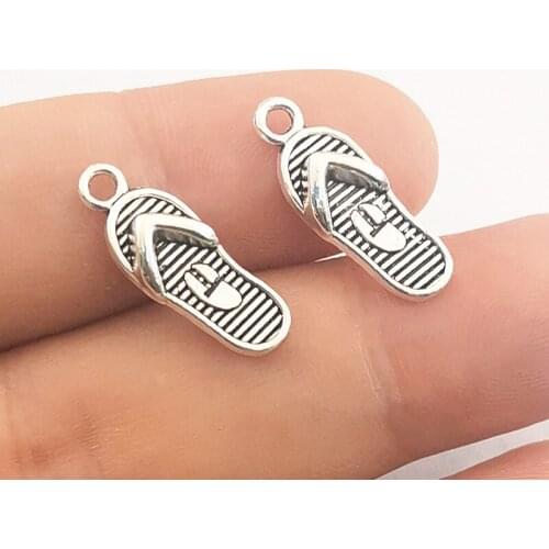 JINDINSP 12pcs 21x8mm Antique Silver Color Plated Slipper Charm Flip flops charm Shoe Charms ewelry Making DIY Handmade Craft