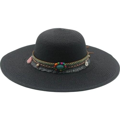 Sun hats casual western cowboy band belt straw hats big brim 11cm summer spring round top white black outdoor beach summer hats