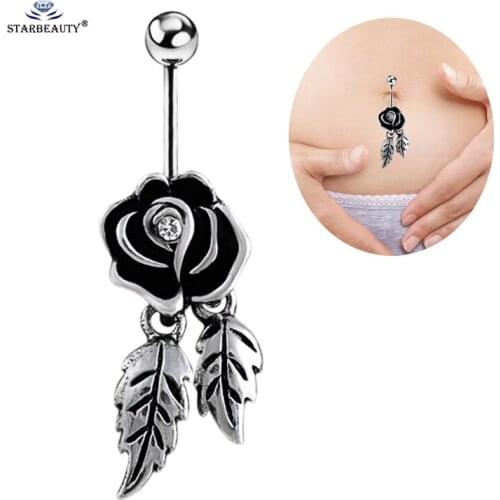 Starbeauty Black Rose Leaf Belly Piercing Ombligo Belly Button Rings Navel Piercing Nombril Belly Ring Earring Pircing Jewelry