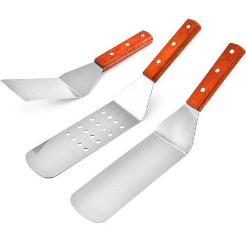 Stainless Steel Cheese Shovel Wooden Handle Iron Plate Steak Pizza Pancake Kitchen Worker