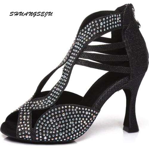 Dance Shoes Black Latino Dancing Shoes Salsa-dance-shoes Big Small Rhinestone Party Wedding Ballroom Dancing Shoes 6cm