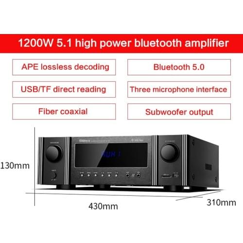 1200W High-power 5.1 Power Amplifier EM525 Bluetooth Home KTV Stage Heavy Bass Karaoke Fiber Coaxial APE Lossless Decoding