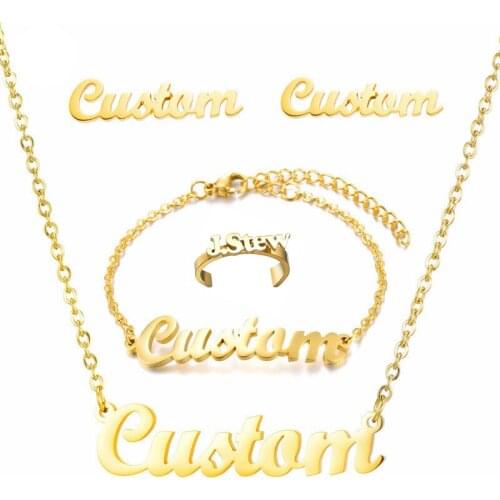 YCHM Personalise Name Necklace Custom Nameplate Necklaces Stainless Steel Old English Style Jewelry CN003