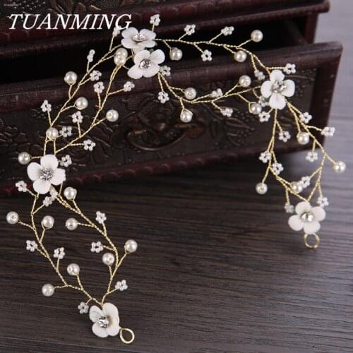 Pearl Headbands Flower Brides Tiara Wedding Hairbands For Bride Hair Jewelry Pearl Hair Band Hair Accessories For women