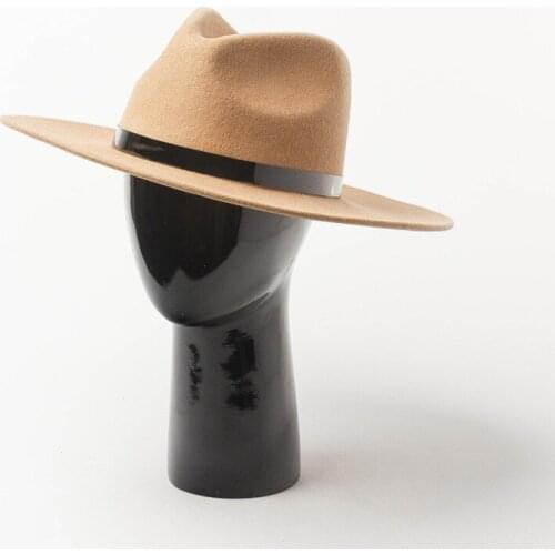 Fall Winter Classical 100% Wool Felt Hat For Women Wide Brim Fedora Hat Simple PU Leather Band Hat Fascinator Sombrero Mujer