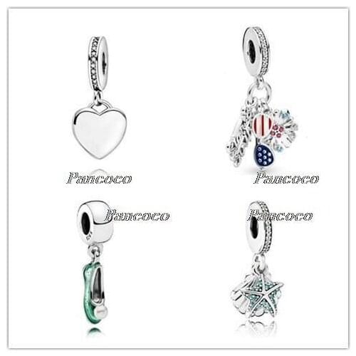 925 Sterling Silver Bead Smooth Love Heart With Crystal Pendant Charm Fit Pandora Women Bracelet & Necklace Diy Jewelry