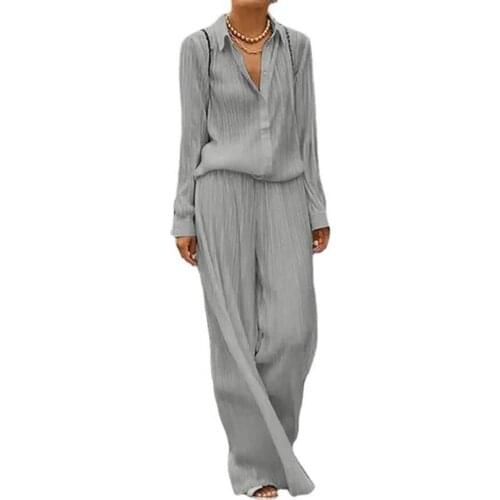 Women Two-Piece Suit Single Breasted Summer Solid Color Shirts All Match Casual High Waist Bloomers Lady Outfit Suit for Office