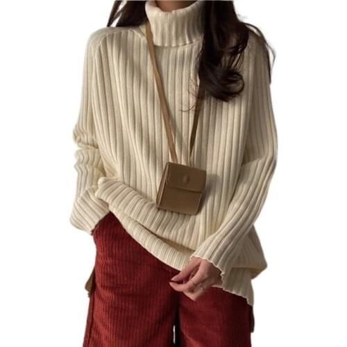 Women Pullover Knitted Thick Sweater 2021 Autumn Winter Long Sleeve Turtleneck Warm Jumper Casual Fashion Solid Femme Streetwear