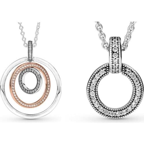 Authentic 925 Sterling Silver Necklace Two-tone Circles Pendant & Necklace For Women Bead Charm Diy Fashion Jewelry