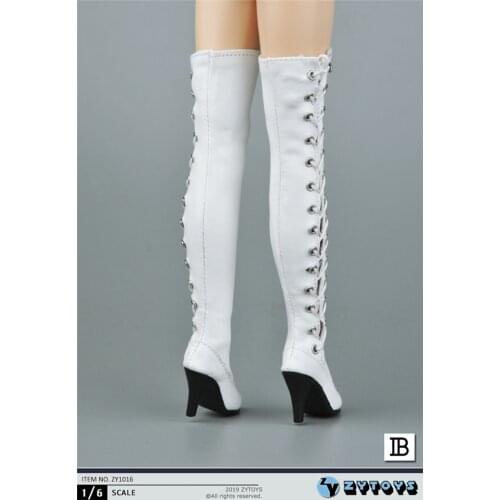 ZY1016 1/6 Scale Female Accessory White/Black High Tube long Heels Leather Boots Empty Inside For 12" Action Figure Model