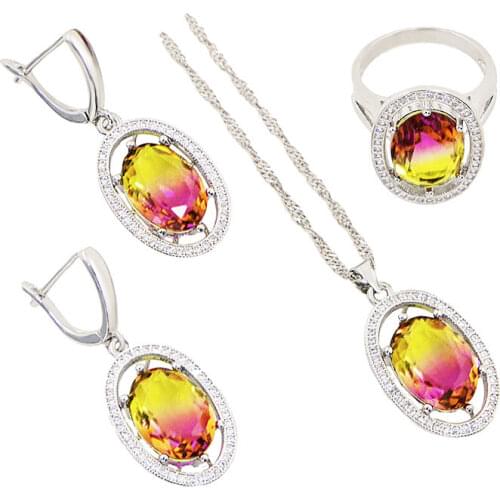 2021 New Alexandrite Silver 925 Jewelry Sets For Women Cubic Zirconia Necklace Earrings Ring Pendant for gift