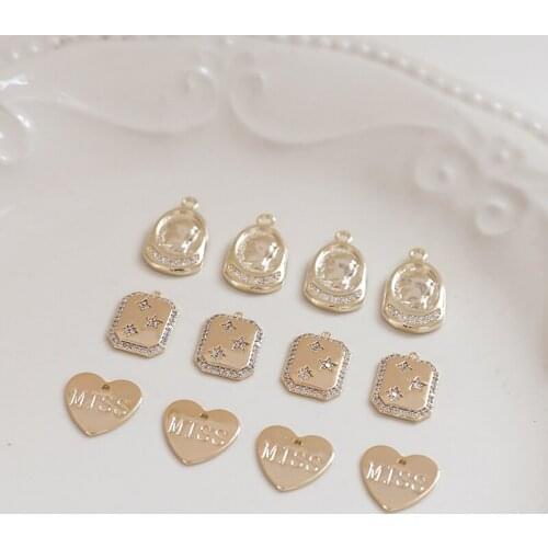 4pcs Copper plated inlaid zircon Fashion Love Heart Earring for Women miss love rectangular pendant necklace jewelry material