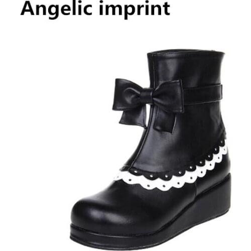 Angelic imprint mori girl Women platform punk cosplay shoes lady lolita ankle short Boots woman princess low heels pumps 33-47