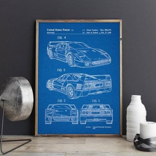 Car Ferrari F40 artwork, Auto wall art ,Transportation poster, room decor, print,blueprint, gift idea,wall Decorations