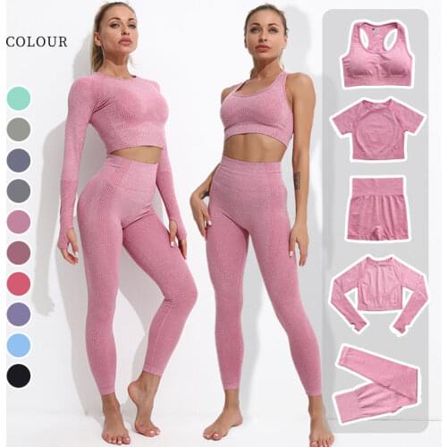 Seamless Yoga Sets Outfits Women Fitness Sports Suits Gym Clothing Long Sleeve Crop Top High Waist Leggings Workout Active Wear