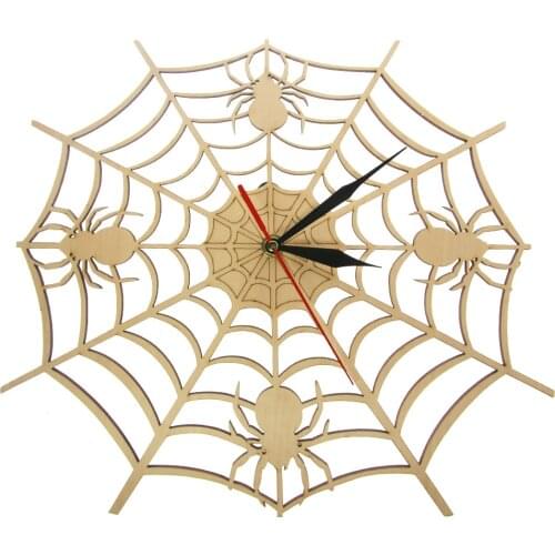 Spider And Web Clock Handmade Exclusive Wooden Art Decor Home Onyx Man Cave Gift Unique Design Silent Non-ticking Wall Clock