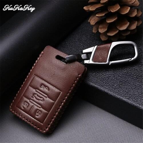 Brown Leather Car Key Cover with Key Ring for Cadillac STS SLS CTS ATS SRX XTS DTS Seville Escalade Car Interior Accessories