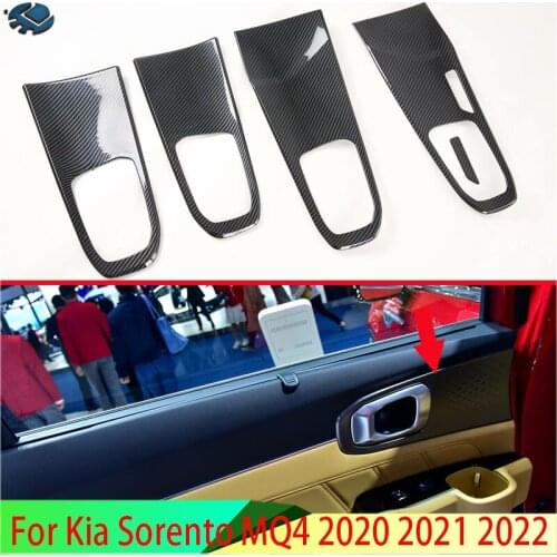 For Kia Sorento MQ4 2020 2021 2022 Carbon Fiber Style Inner Door Handle Cover Catch Bowl Trim Insert Bezel Frame Garnish