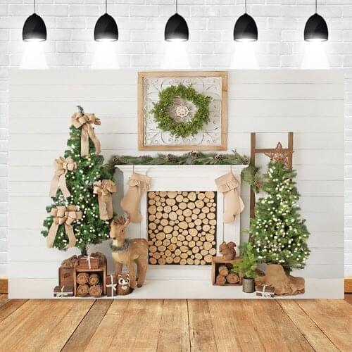Yeele Christmas Backdrop Room Fireplace Tree White Wood Board Photography Background Photo Studio Baby Portrait Vinyl Photocall
