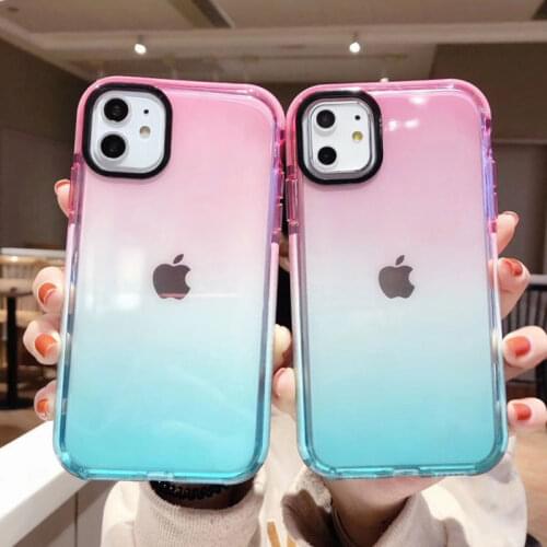 Gradient Anti-knocked Bumper Phone Case For iPhone 12 11 Pro Max XR XS Max X 8 7 6 6S Plus Translucent Soft TPU Shockproof Cover