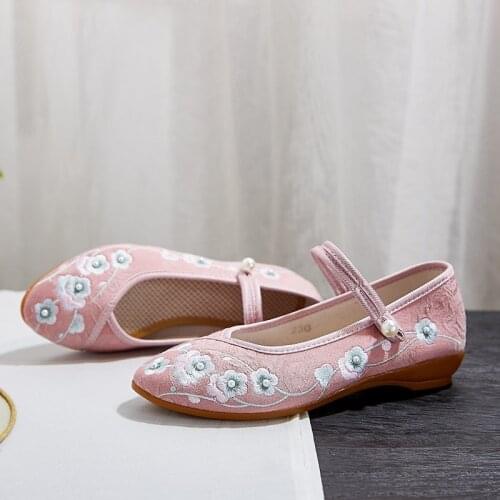 Hanfu Hanbok Shoes Embroidered Shoes Beads Ladies' Shoes Fashion Cotton Shoes Womens Shoes Oxford Soft Bottom Low Heel Shoes