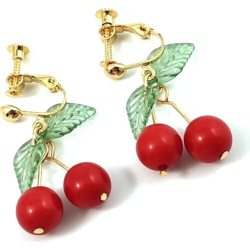 Ins Artist Sweet Fashion Fruit Cherry Earrings Female Earrings Without Pierced Ear Clips Geometric Jewelry Earrings For Women