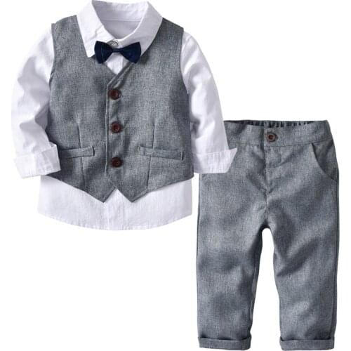 New Fashion Infant Long Sleeves Clothing Set Kids Baby Boy Suit Gentleman Wedding Formal Vest Tie Shirt Pant Clothes Sets