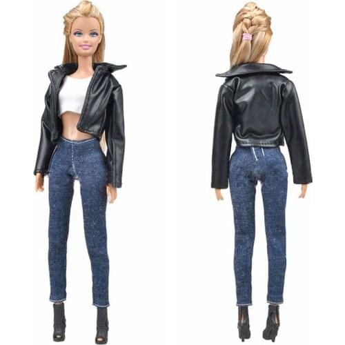 Leather Coat Jacket Vest Denim Pants For Barbie Doll Clothes Set Fashion Outfits 1/6 BJD Dolls Accessories Kids Toy Girl Gifts