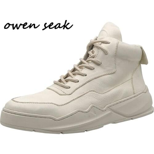 Owen Seak Men Boots High Ankle Luxury Trainers Genuine Leather Sneakers Winter Lace UP Snow Male Boots Casual Brand Flats Shoes