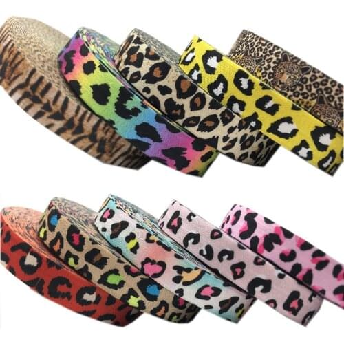 10yard 15mm Colorful Leopard Zebra Print Fold Over Elastic Ribbon For Sewing Hair Tie Strap Backpack Decoration Accessories