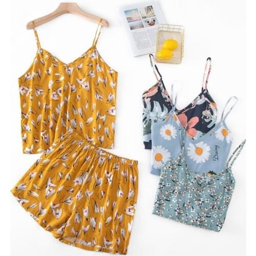 Summer 100% viscose sleeveless shorts pajama sets women sleepwear Korea Sexy V-neck Fresh shorts women plus size pyjamas